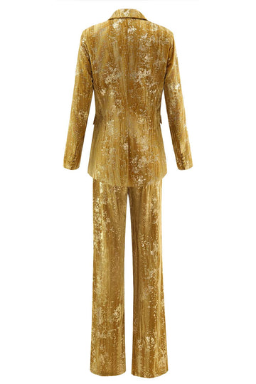 Glittrande Gul Peak Kavajslag 2 Delade Kvinnor Bal Kostymer med Ärmar